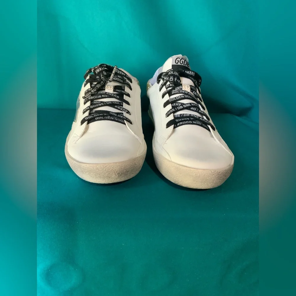 Authentic Golden Goose Superstar White Sneakers Gold Glitter Heel & Black Laces - Picture 3 of 4